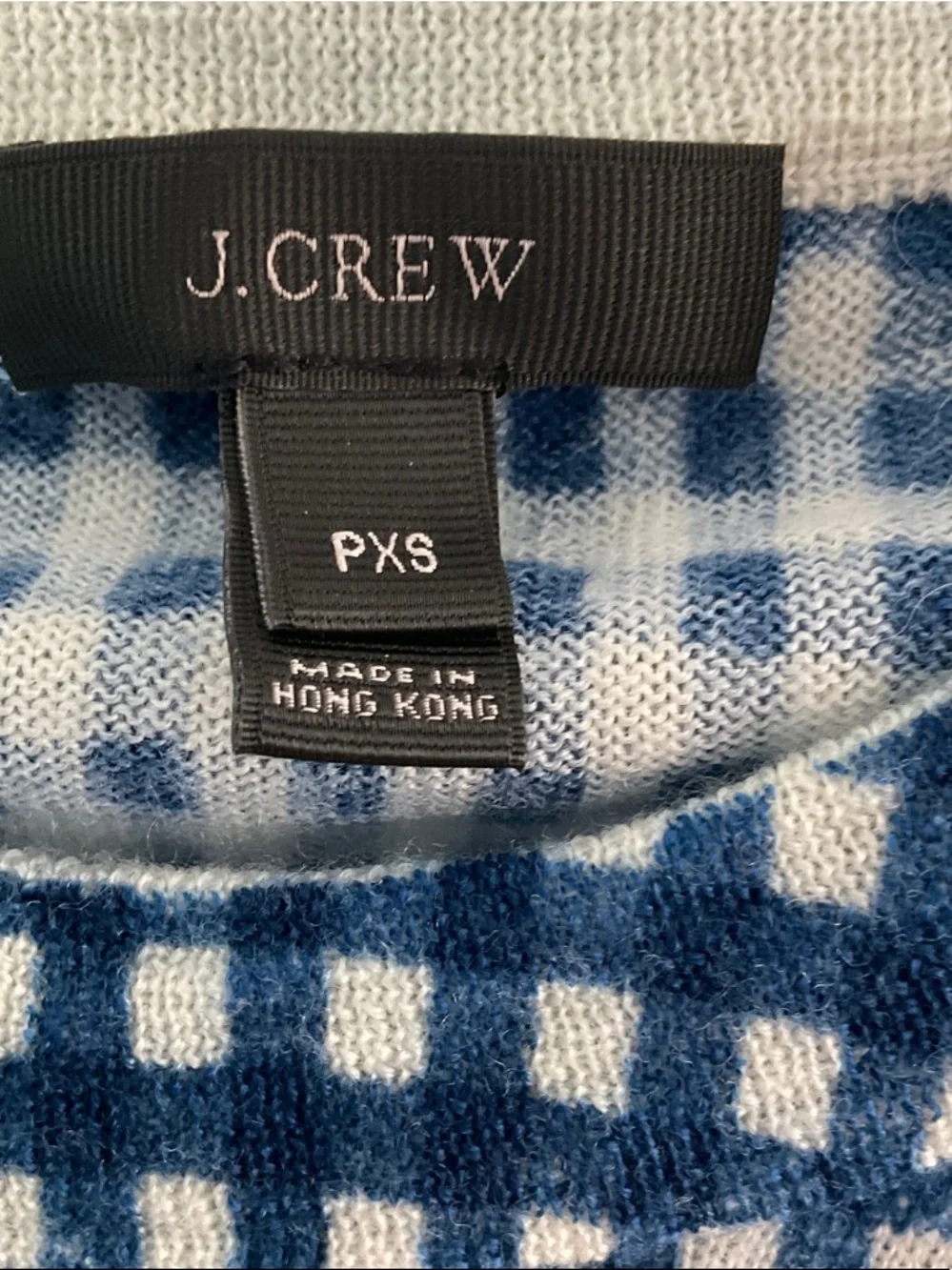 J. Crew Tippi Blue and White Gingham Crewneck Sweater